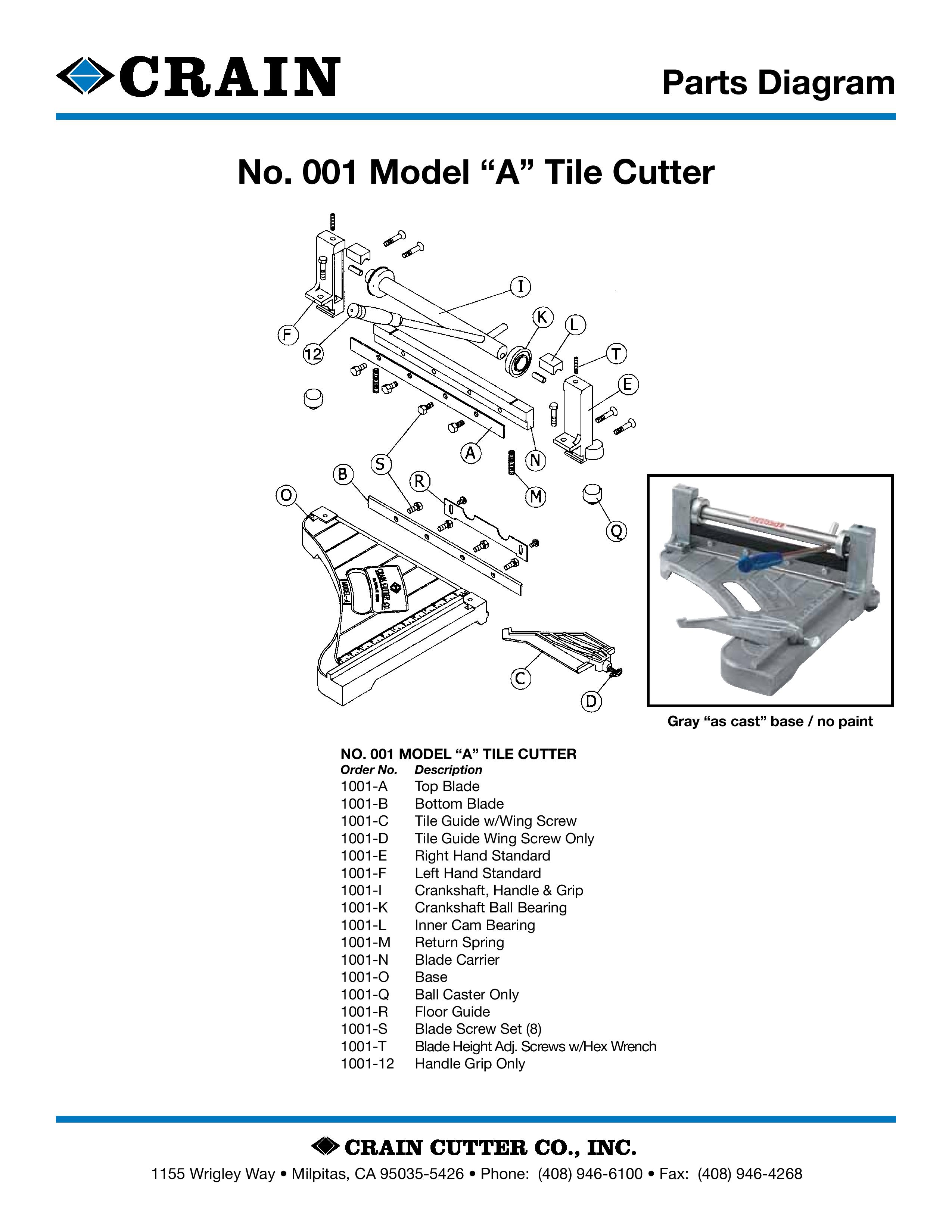 001 - Model “A” Tile Cutter Discontinued